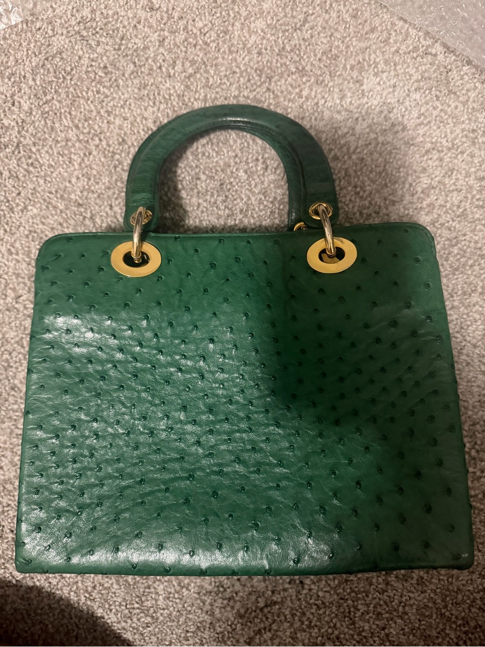 “Genuine” Green Ostrich Top-Handle Bag - Picture 3 of 17